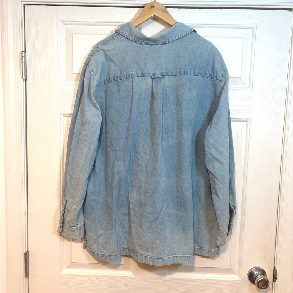 Blair Women 2XL Vintage 90s Denim Shirt Embroidered Cat Bird Dog Mouse Button Up - Picture 3 of 10